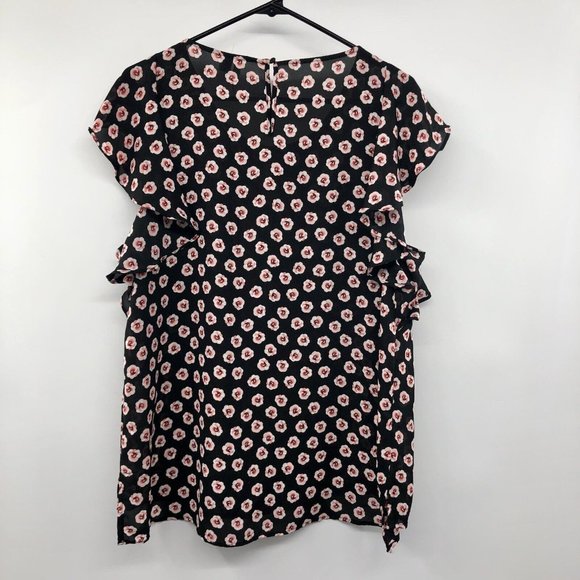 Elle Blouse Womens L Used Floral Flutter Sleeve - Picture 2 of 13
